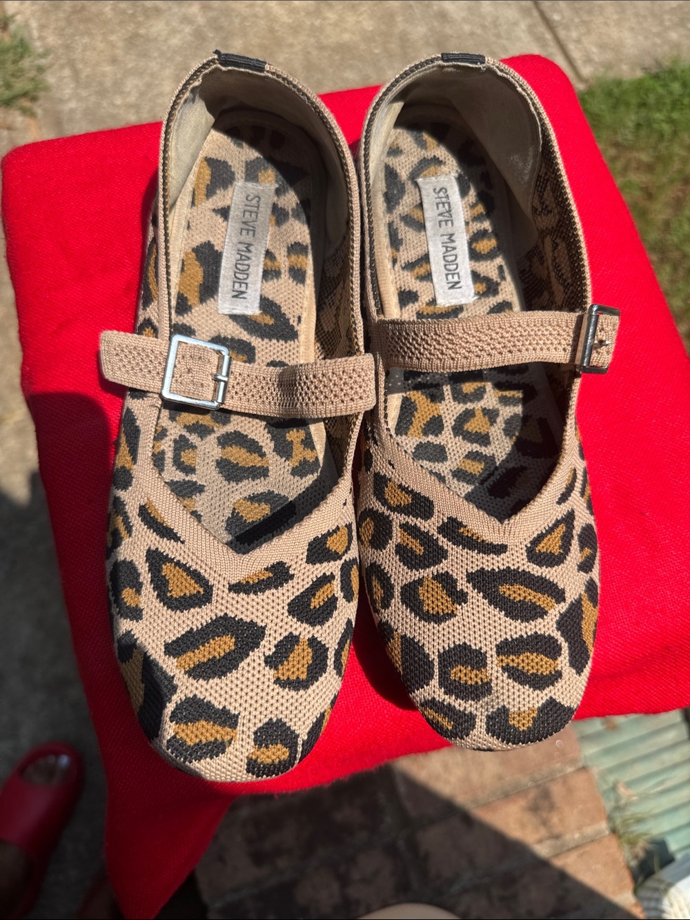 Steve Madden Leopard Knit Mary Jane Flats - Tan/Black/Gold
